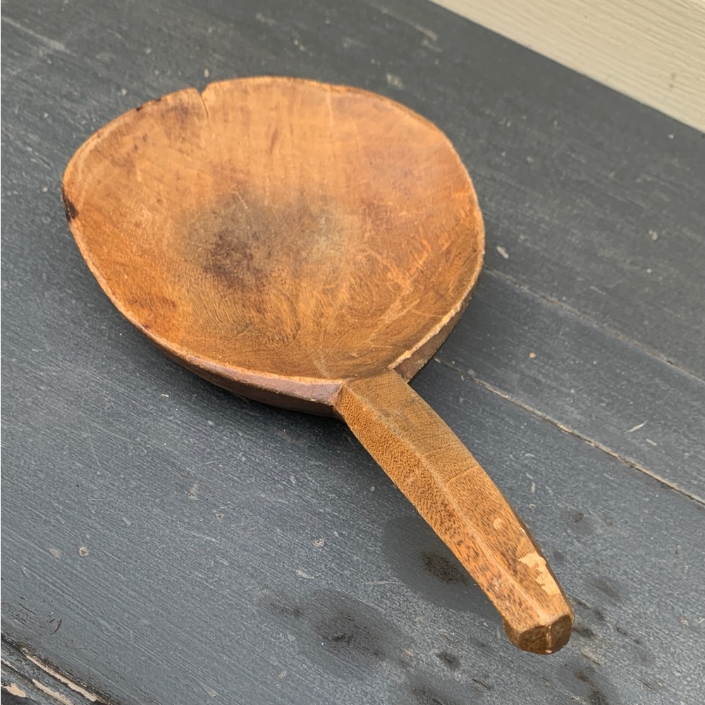 Antique Primitive Handcarved Wooden Butter Paddle Scoop Kitchen Utensil - Picture 3 of 11
